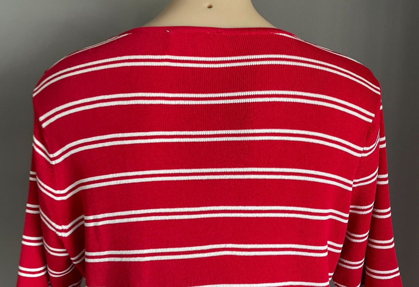NONI Knit Top Red White Stripe Short Sleeves Size XL 3 Button Stretch Fabric