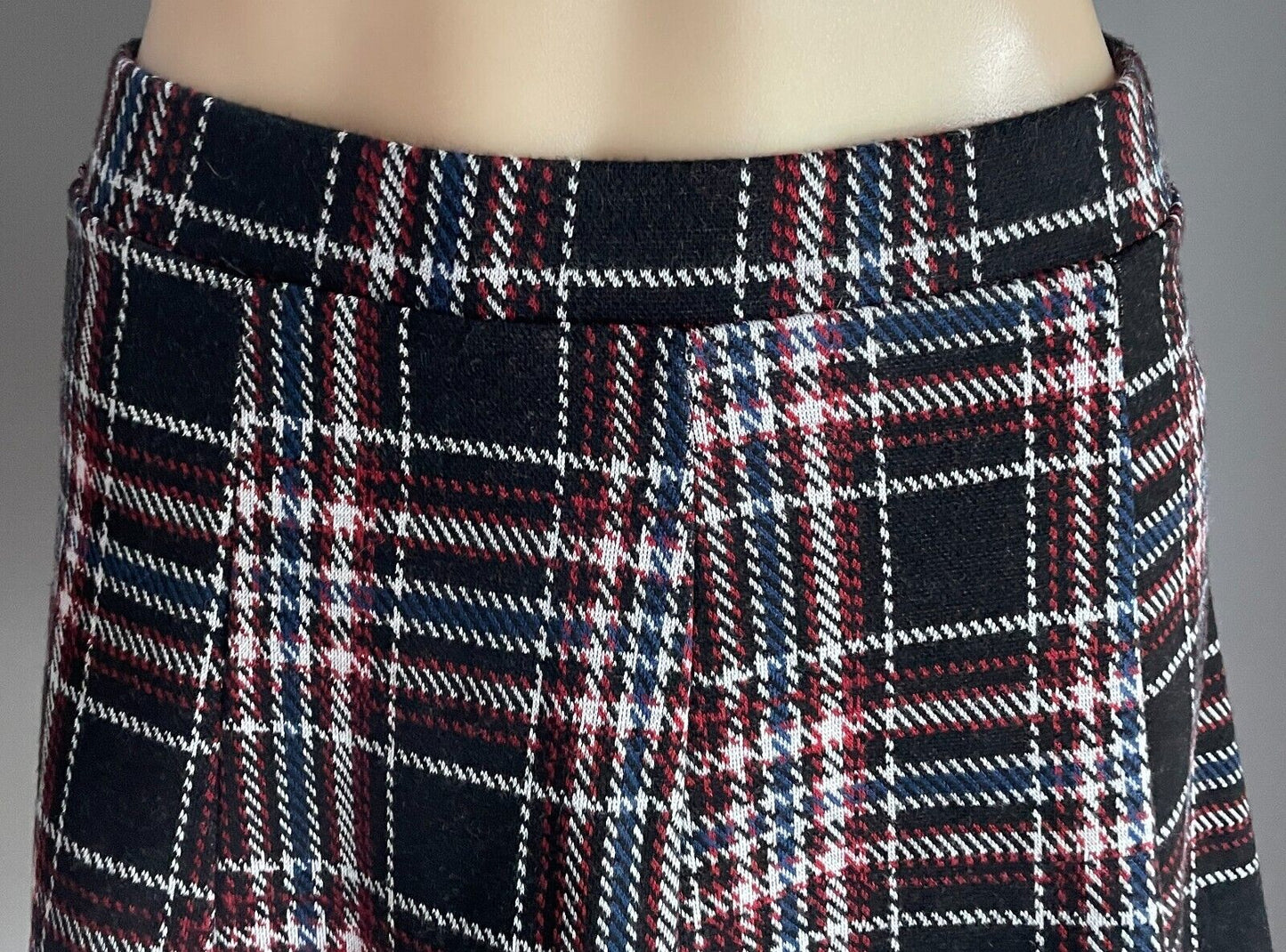 BERSHKA GIRL Skirt Maroon Brown Blue White Check A-Line Elastic Waist Sz M 10