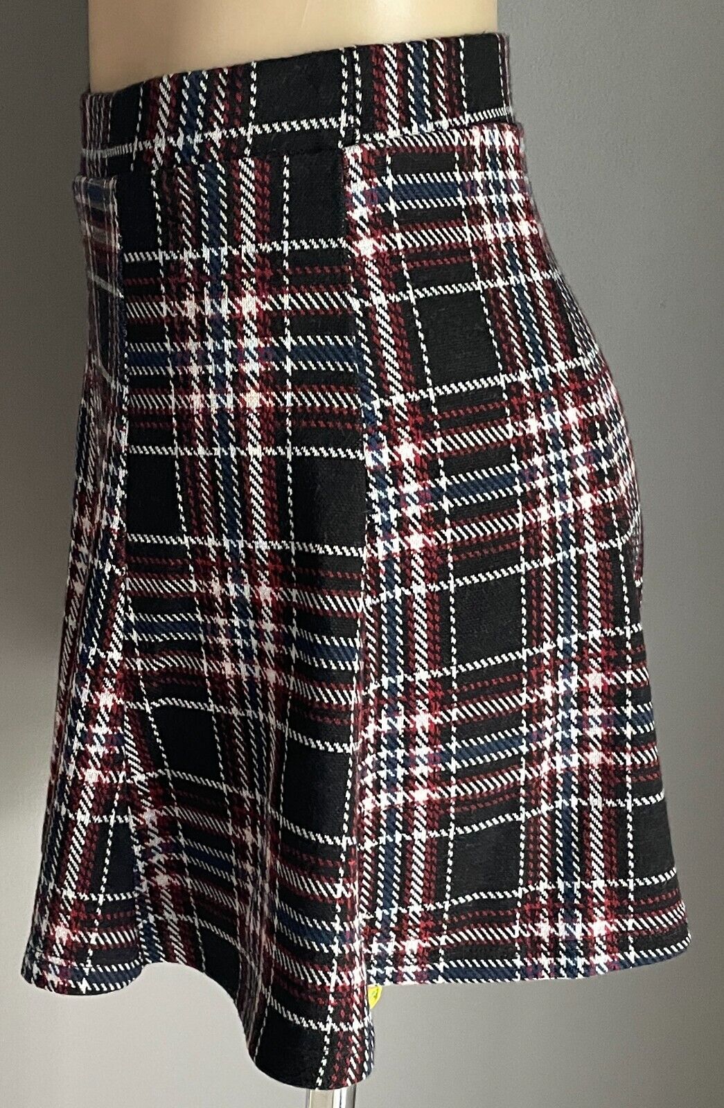 BERSHKA GIRL Skirt Maroon Brown Blue White Check A-Line Elastic Waist Sz M 10
