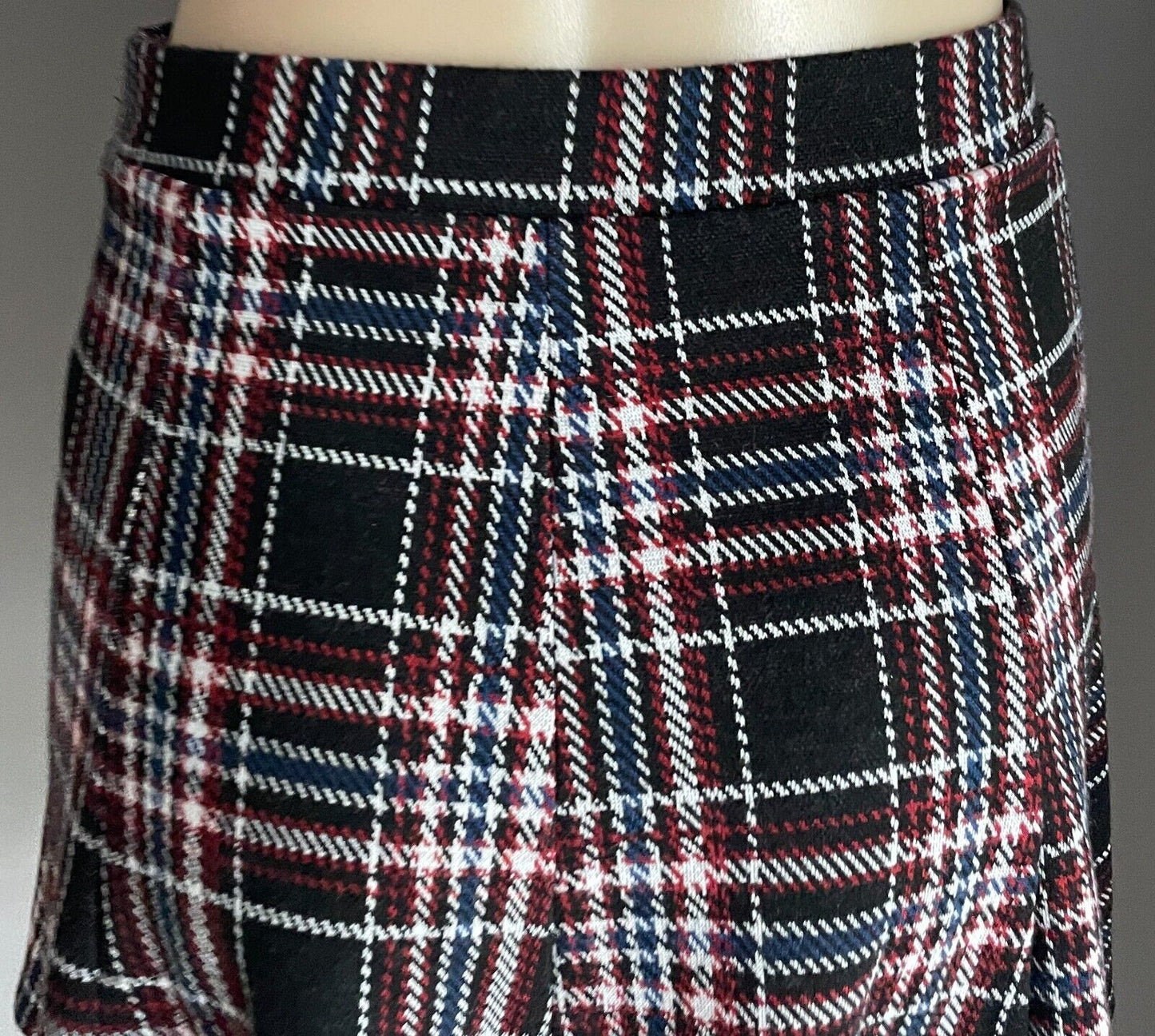 BERSHKA GIRL Skirt Maroon Brown Blue White Check A-Line Elastic Waist Sz M 10