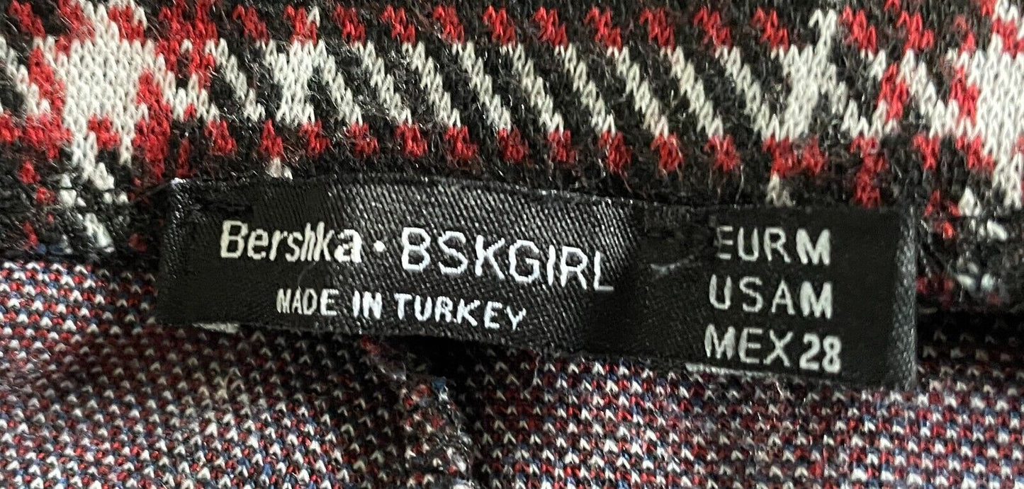 BERSHKA GIRL Skirt Maroon Brown Blue White Check A-Line Elastic Waist Sz M 10