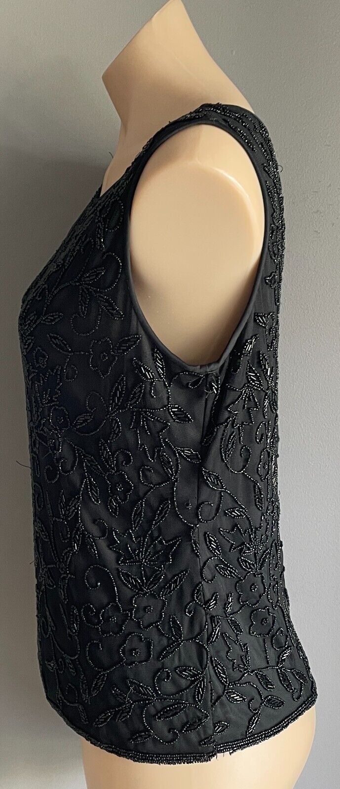 TOP Black Fully Beaded Sleeveless Size 12 Lined Round Neck Formal Party Luxe 60s
