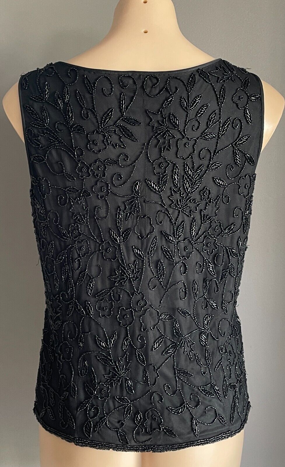 TOP Black Fully Beaded Sleeveless Size 12 Lined Round Neck Formal Party Luxe 60s