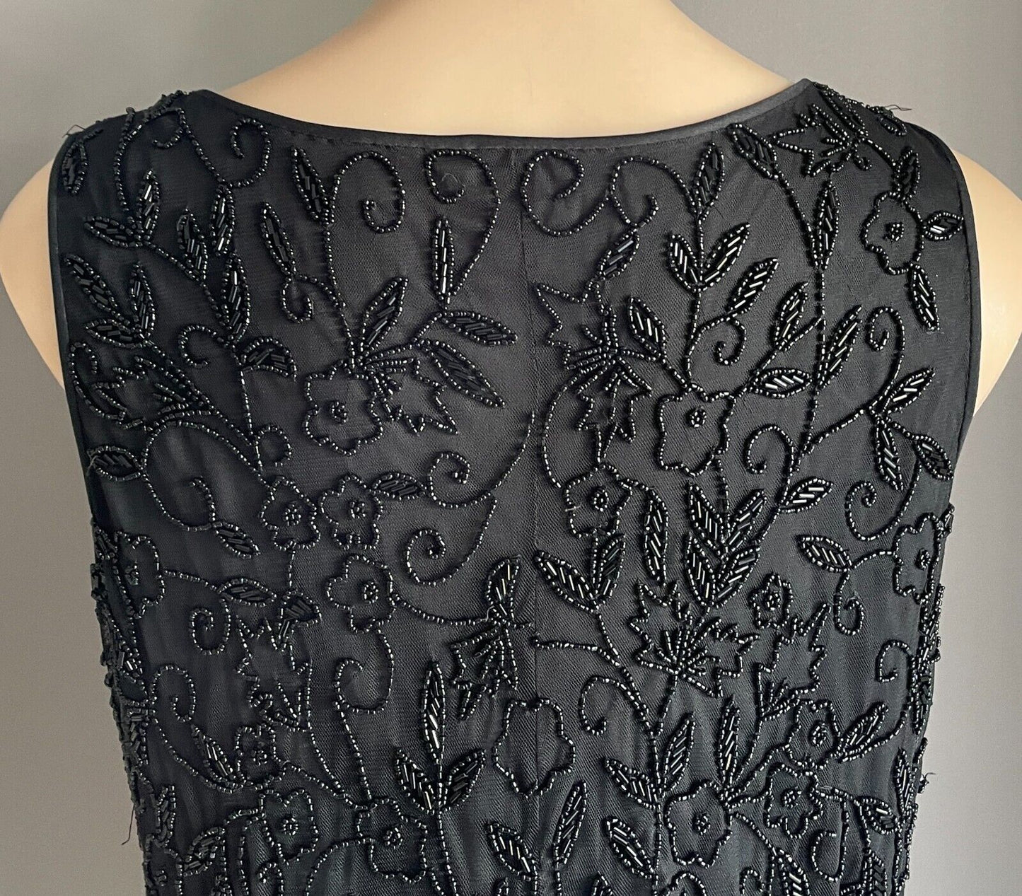 TOP Black Fully Beaded Sleeveless Size 12 Lined Round Neck Formal Party Luxe 60s