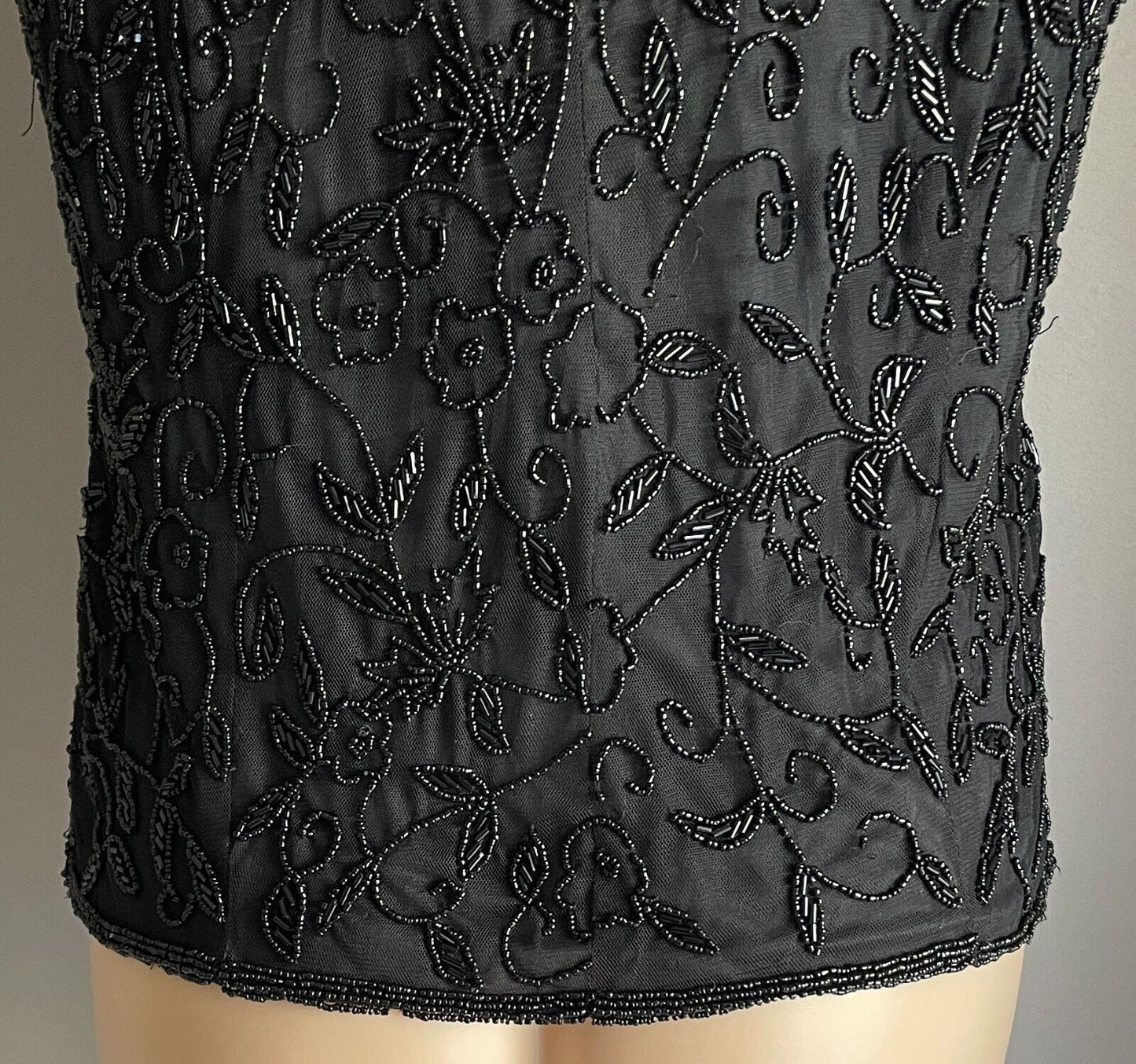 TOP Black Fully Beaded Sleeveless Size 12 Lined Round Neck Formal Party Luxe 60s