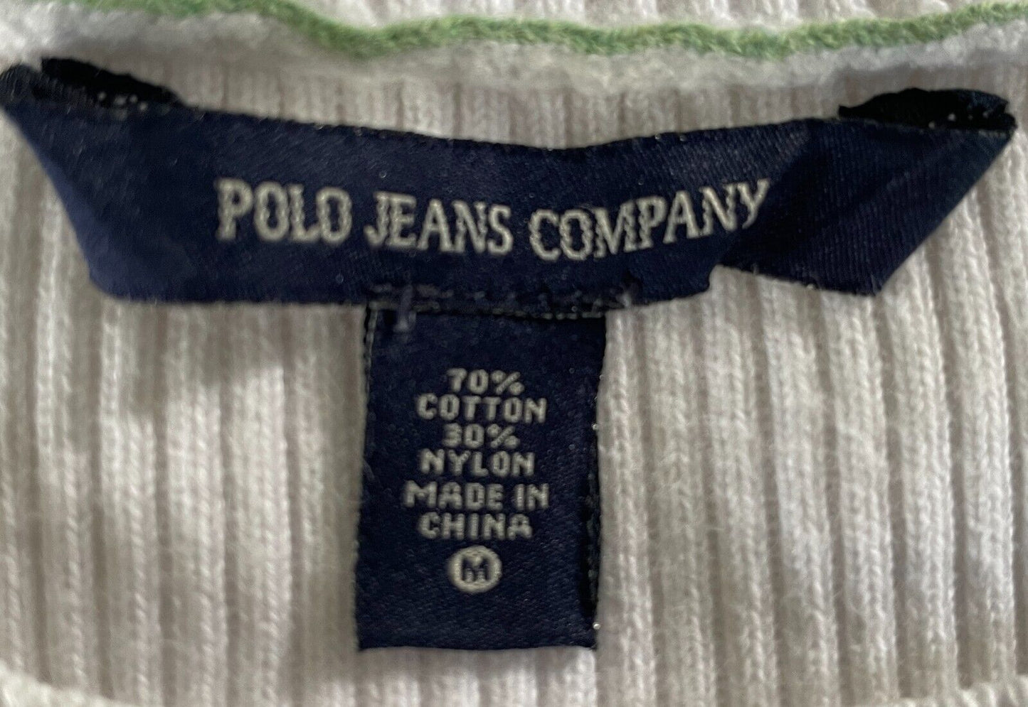 POLO JEANS COMPANY Ralph Lauren Jumper White Sweater Sze M Ribbed Cotton Vintage