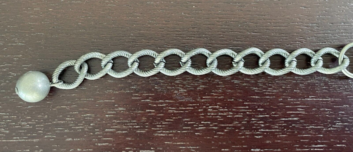 CHAIN BELT Thick Silver Tone Taupe Chiffon Fabric Bow Trim Total Length 108cm
