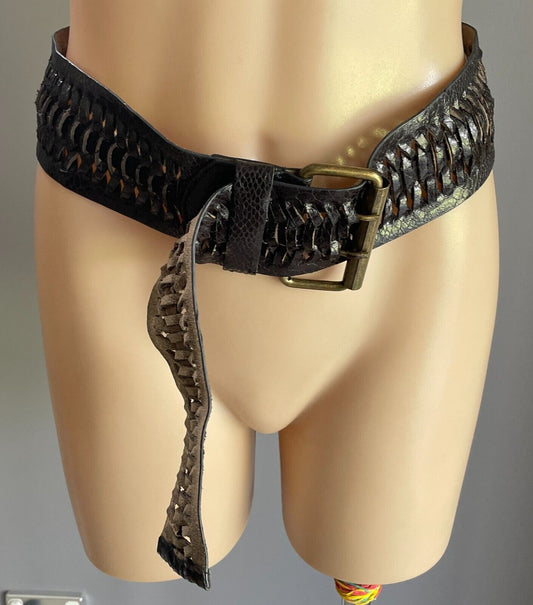 FIORELLI Belt Black Pleather Snake Look 6cm Wide S M Length of Belt 107cm