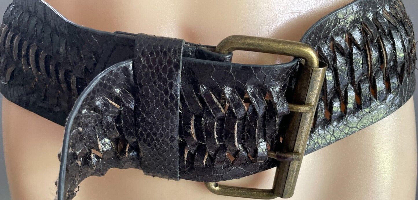FIORELLI Belt Black Pleather Snake Look 6cm Wide S M Length of Belt 107cm