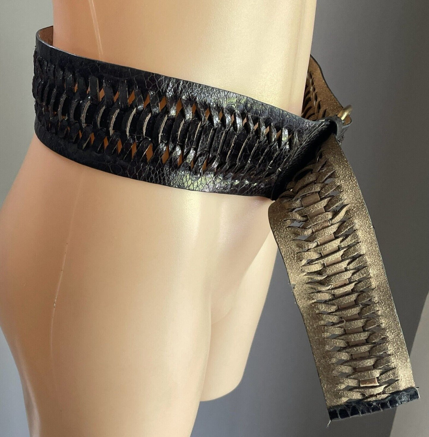 FIORELLI Belt Black Pleather Snake Look 6cm Wide S M Length of Belt 107cm
