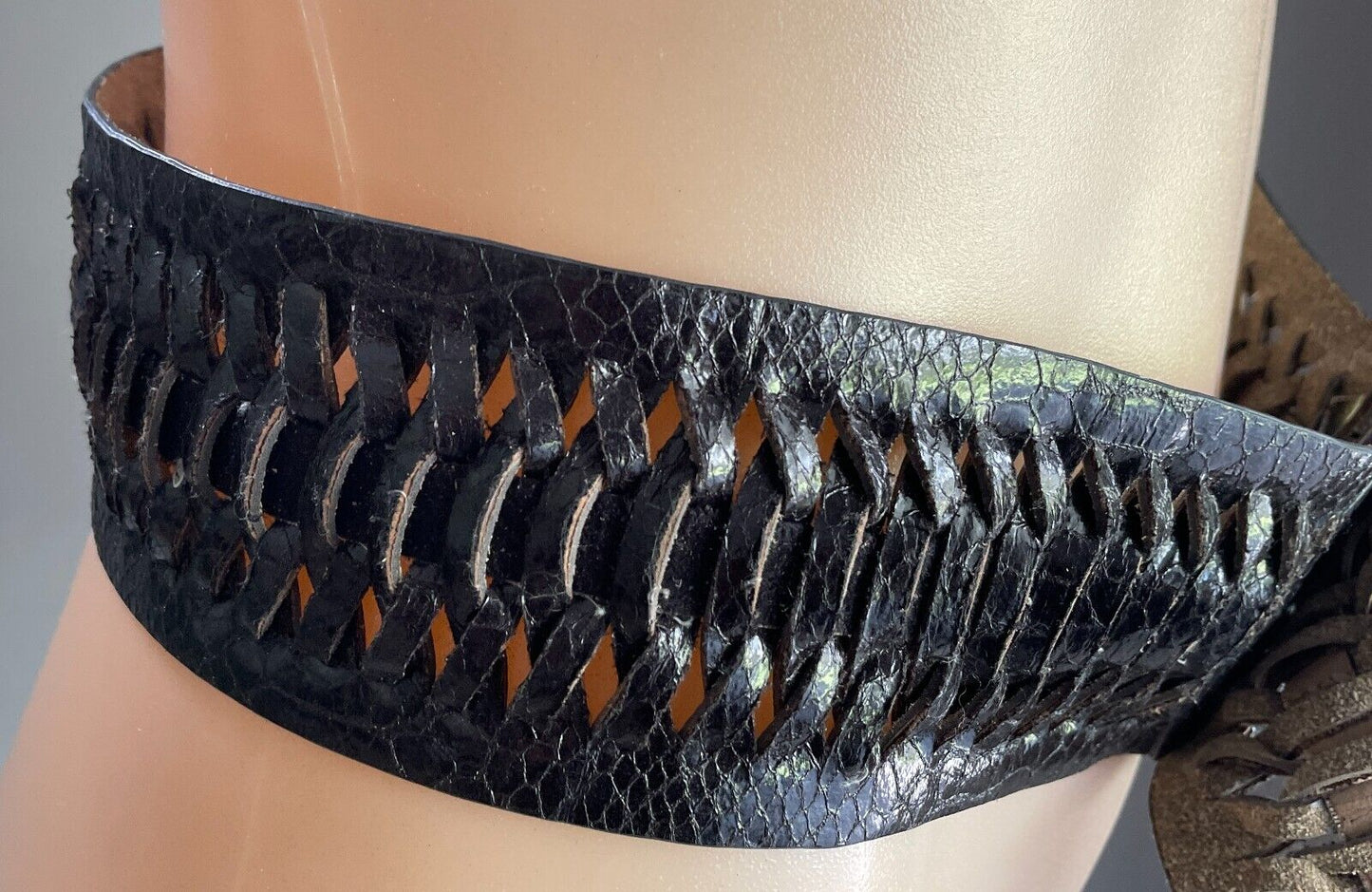 FIORELLI Belt Black Pleather Snake Look 6cm Wide S M Length of Belt 107cm