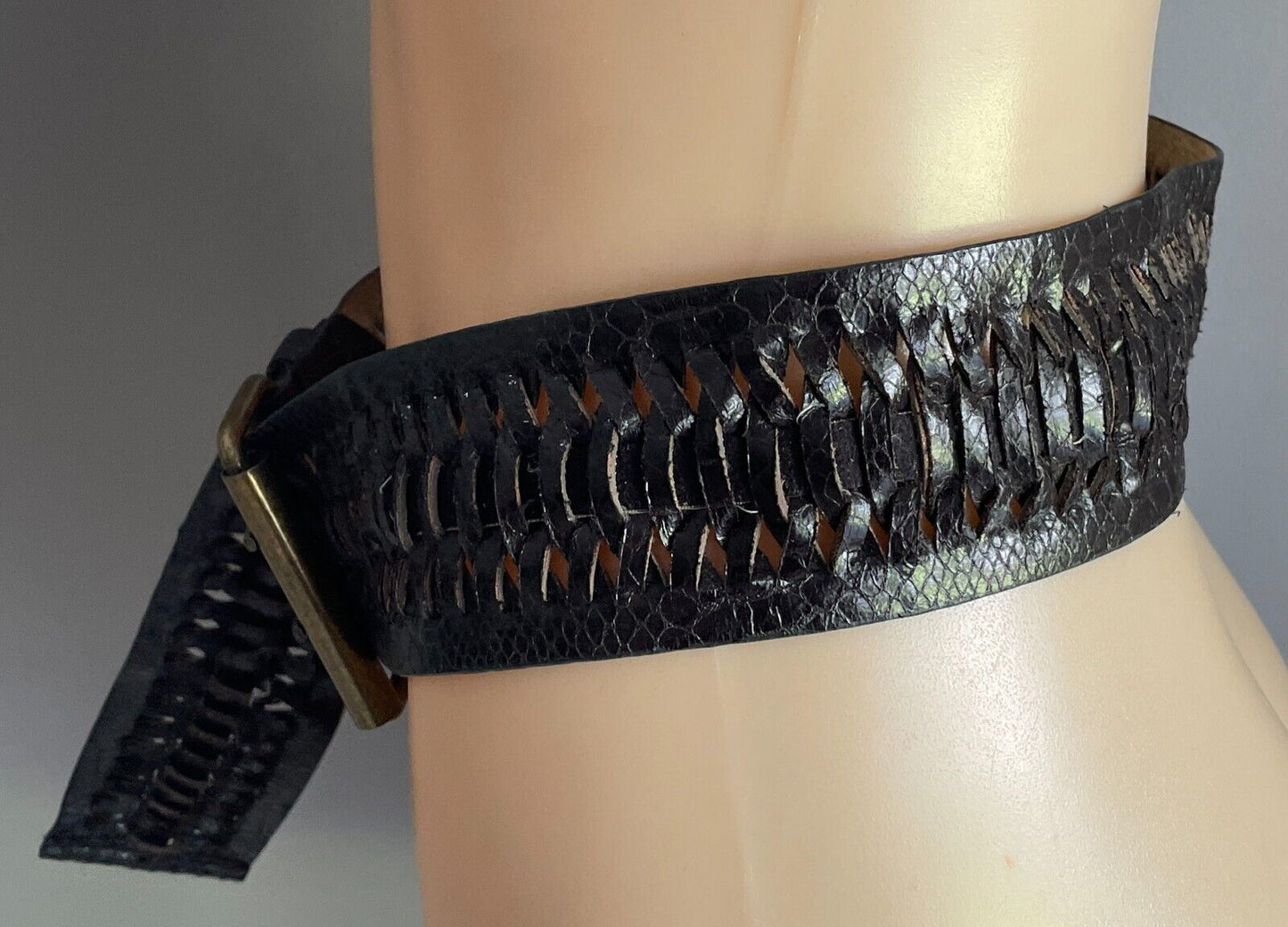 FIORELLI Belt Black Pleather Snake Look 6cm Wide S M Length of Belt 107cm