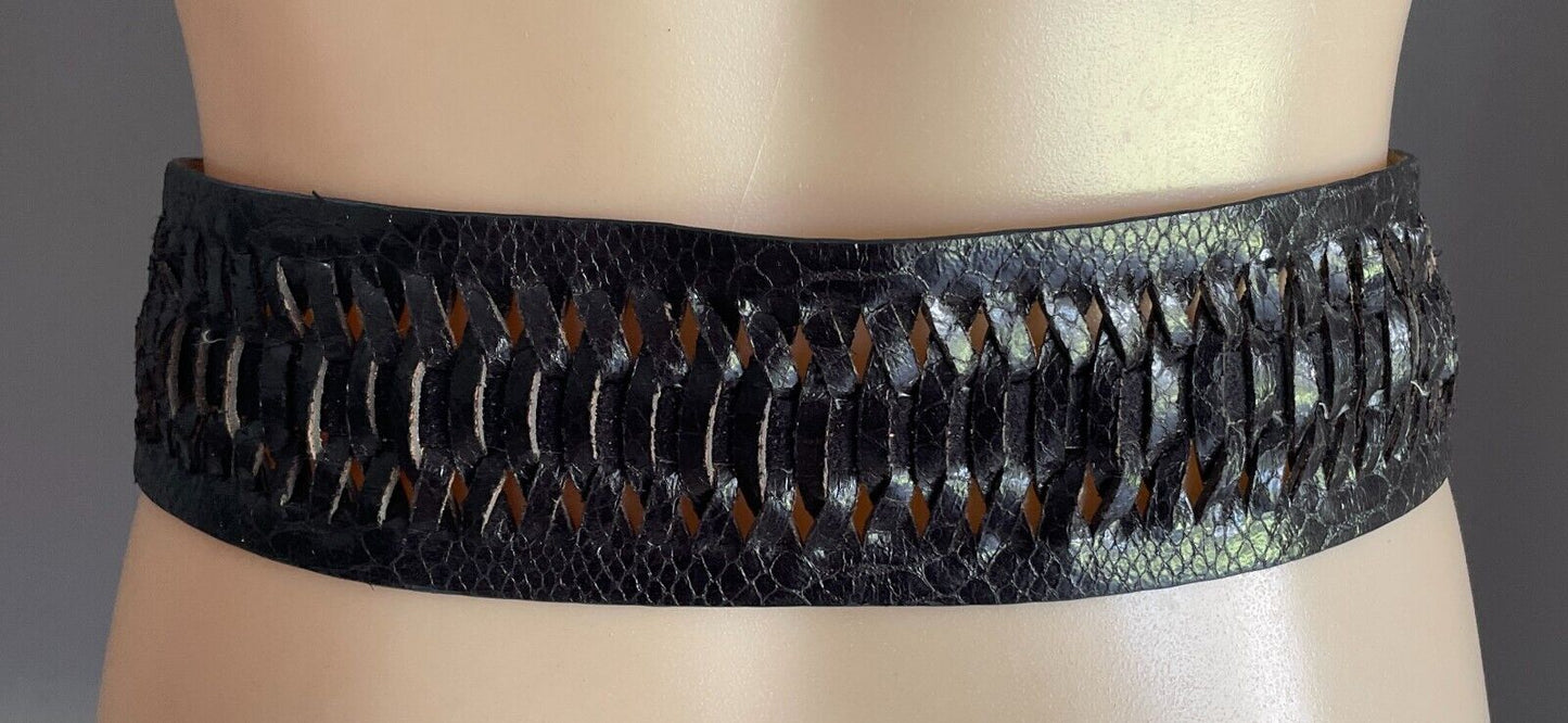 FIORELLI Belt Black Pleather Snake Look 6cm Wide S M Length of Belt 107cm