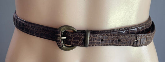LADIES BELT Brown Croc Look Pleather 2cm Thin Size 12 To Fit Waist 75 - 85cm