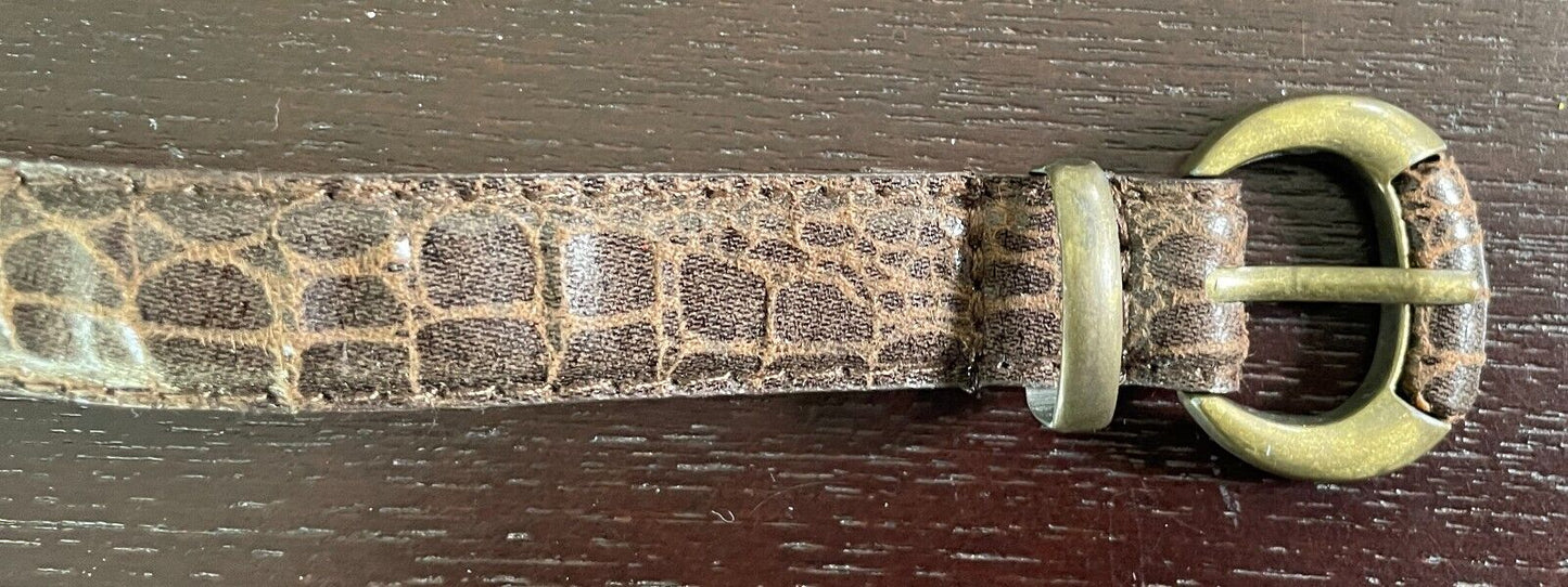 LADIES BELT Brown Croc Look Pleather 2cm Thin Size 12 To Fit Waist 75 - 85cm