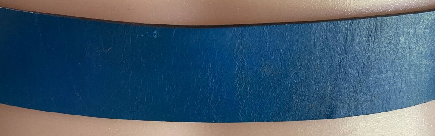 LEATHER BELT Vintage 1980's Blue Clear Crystal Look Trim To Fit Waist  69 - 90cm