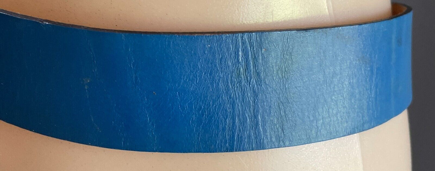 LEATHER BELT Vintage 1980's Blue Clear Crystal Look Trim To Fit Waist  69 - 90cm