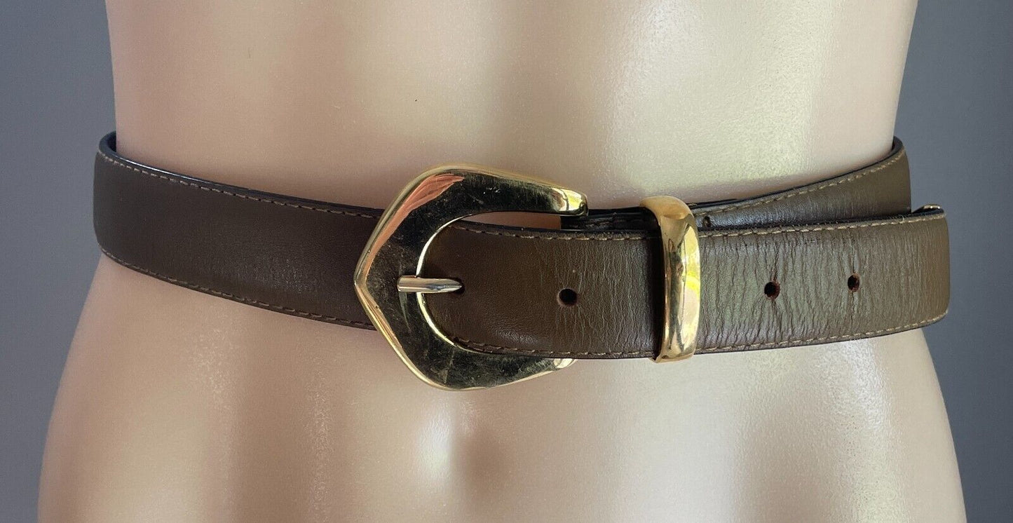 BUTLER'S BELTS Khaki Brown 3cm Wide Leather Belt Size 30 Waist 70 80cm Vintage