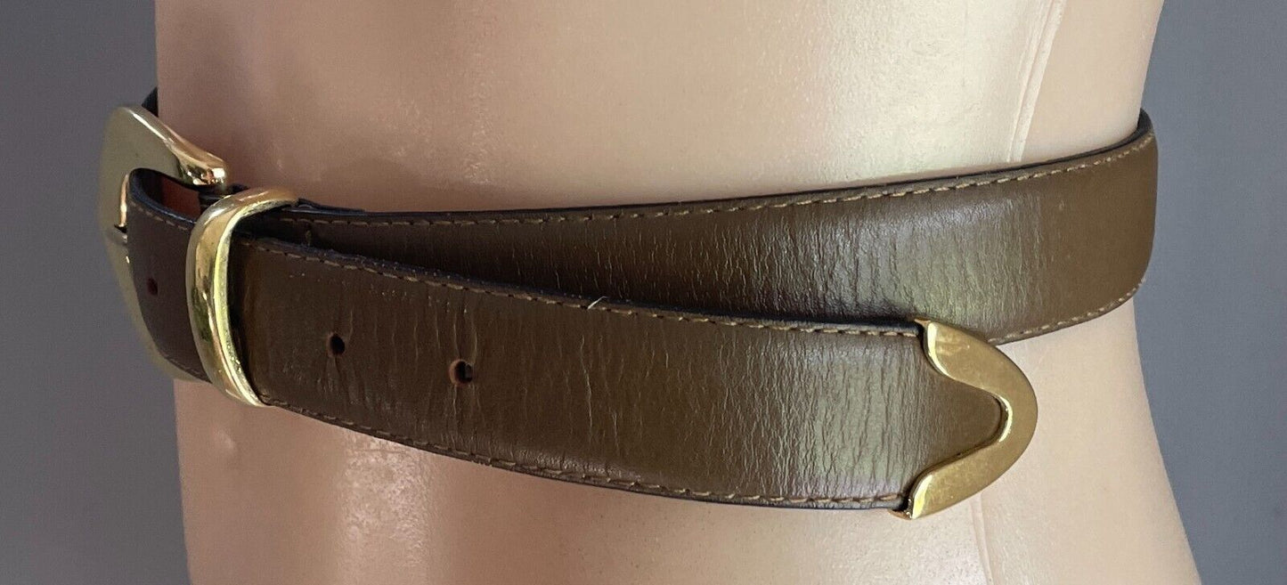 BUTLER'S BELTS Khaki Brown 3cm Wide Leather Belt Size 30 Waist 70 80cm Vintage