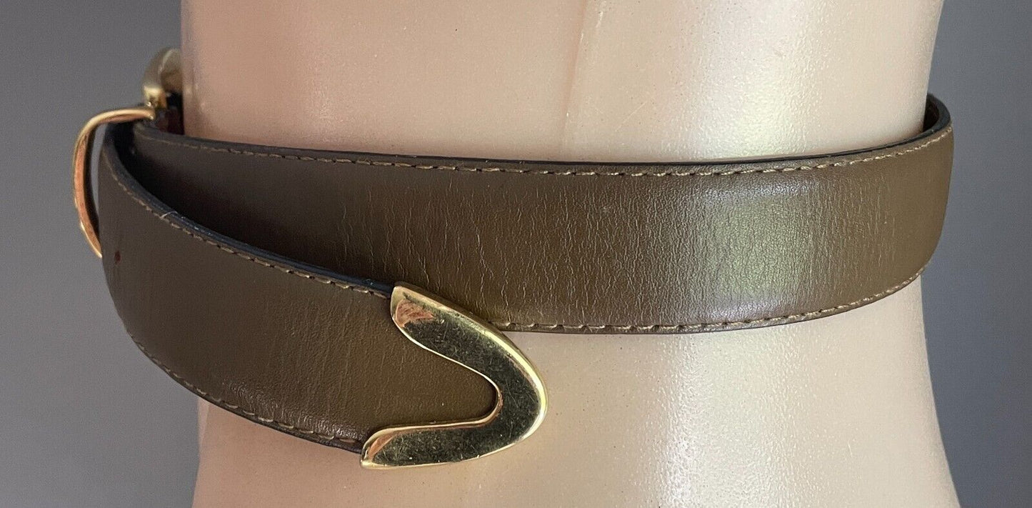 BUTLER'S BELTS Khaki Brown 3cm Wide Leather Belt Size 30 Waist 70 80cm Vintage