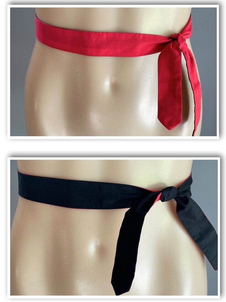 Reversible Black and Red Fabric Waist Tie Belt/Sash 3cm Wide x 106.5cm Long