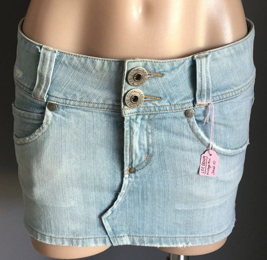 LEE Denim Skirt Faded Blue Jeans Ultra Mini Skirt Ladies Size 10 Retro Vintage