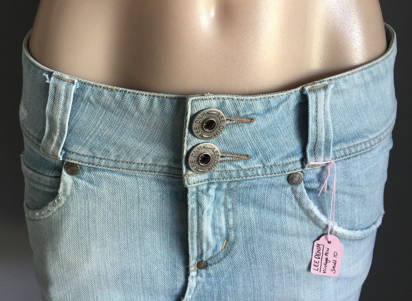 LEE Denim Skirt Faded Blue Jeans Ultra Mini Skirt Ladies Size 10 Retro Vintage