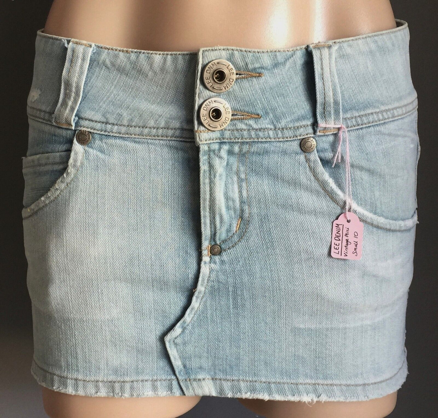 LEE Denim Skirt Faded Blue Jeans Ultra Mini Skirt Ladies Size 10 Retro Vintage