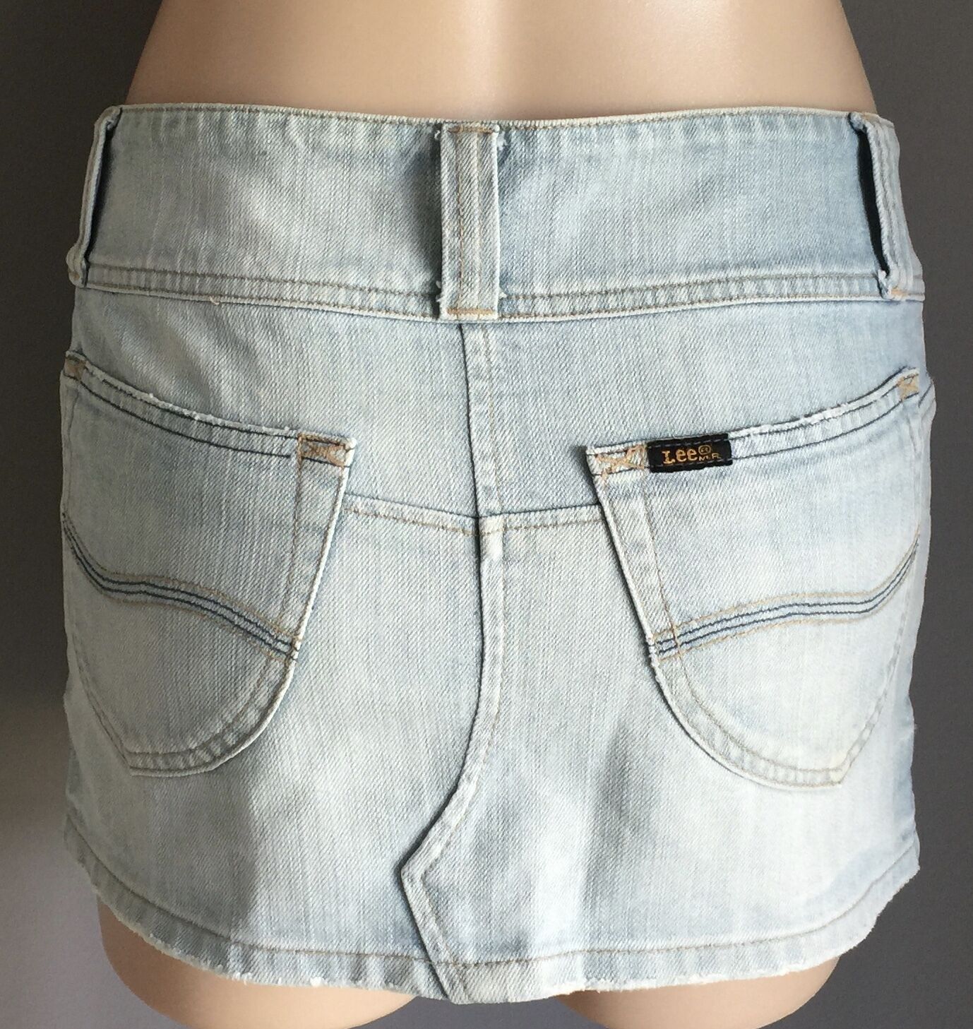 LEE Denim Skirt Faded Blue Jeans Ultra Mini Skirt Ladies Size 10 Retro Vintage