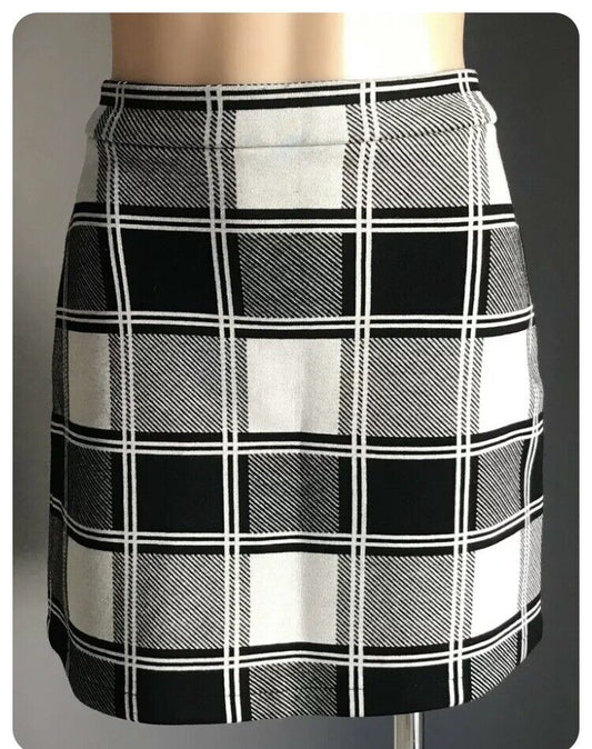 SPORTSGIRL Mini Skirt Grey & Black Check Stretch Exposed Zip Ladies Size S 10