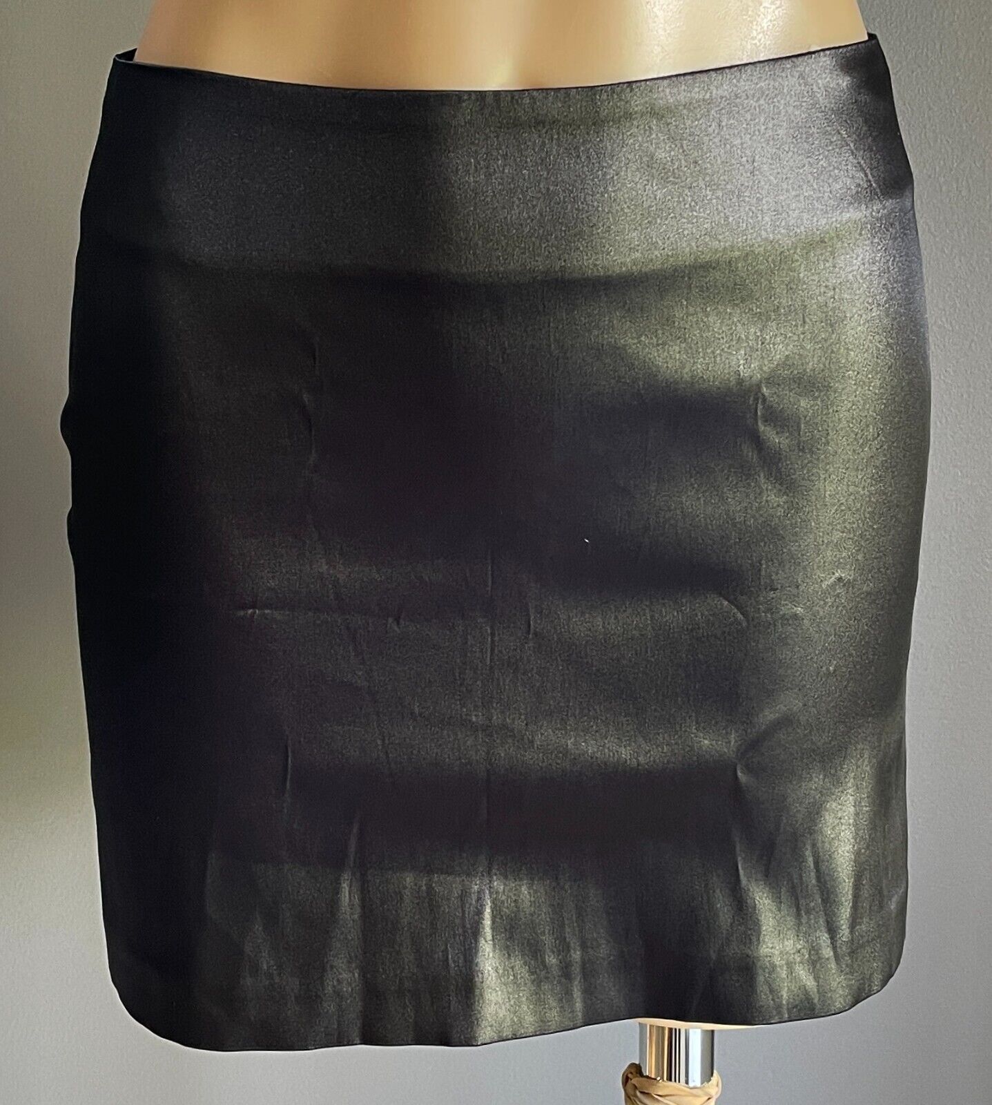 BLOCKOUT Mini Skirt Black Shiny Satin Stretch Ladies Skirt Size 8 10 Retro Gem