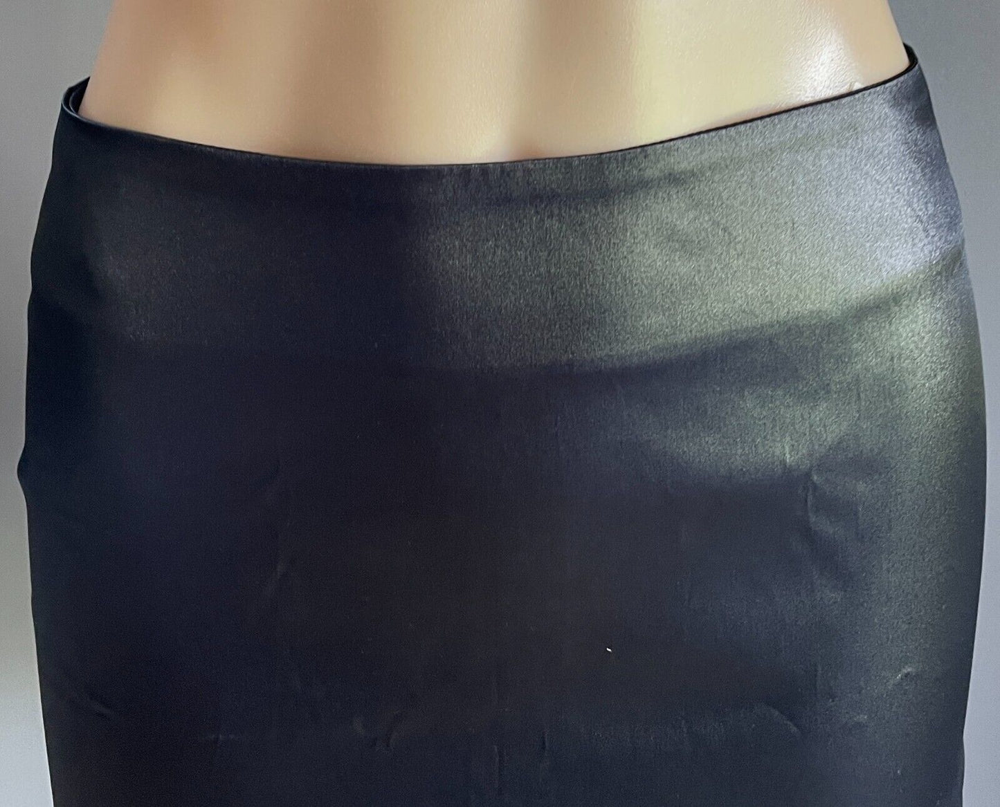 BLOCKOUT Mini Skirt Black Shiny Satin Stretch Ladies Skirt Size 8 10 Retro Gem