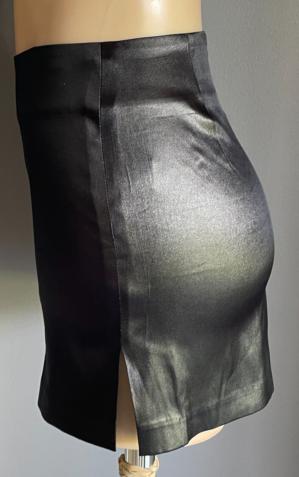 BLOCKOUT Mini Skirt Black Shiny Satin Stretch Ladies Skirt Size 8 10 Retro Gem
