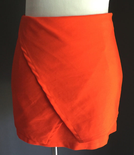 PAPER HEART Mini Skirt Orange Sarong Look Thick Stretch Flap Size 8 10 Sexy NEW