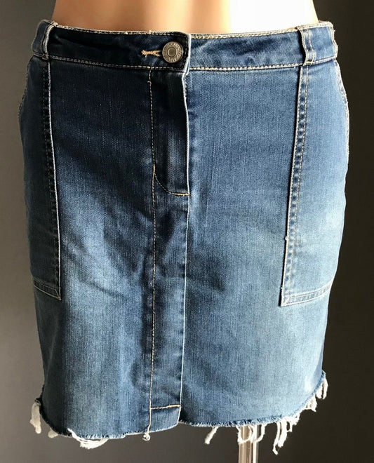 MIX Denim Skirt Mini Blue Jeans Fray Hem Ladies Size 10 Retro