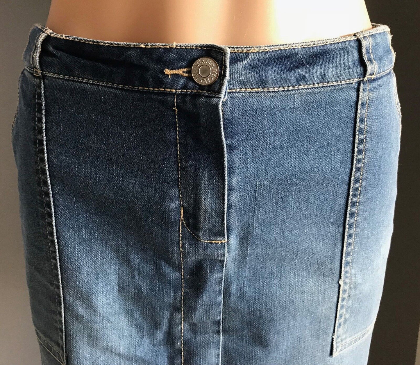 MIX Denim Skirt Mini Blue Jeans Fray Hem Ladies Size 10 Retro