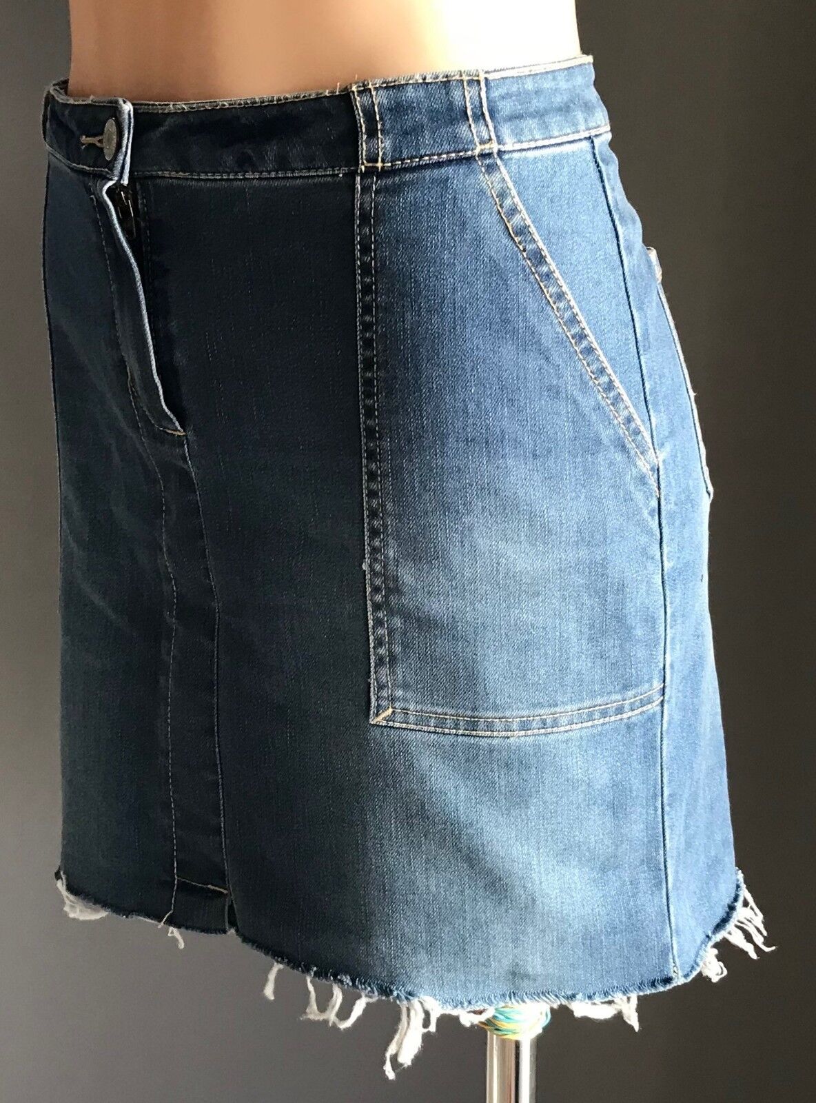 MIX Denim Skirt Mini Blue Jeans Fray Hem Ladies Size 10 Retro
