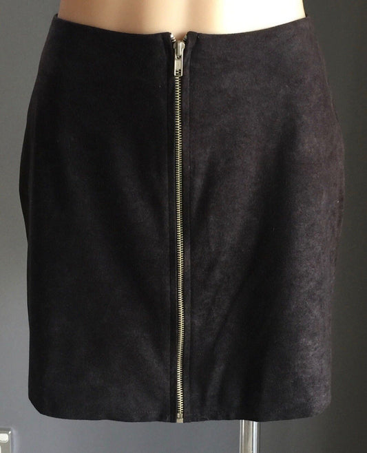 WET SEAL Mini Skirt Zip Front Suede Look & Feel Black A-Line Size S 8 10 1990's