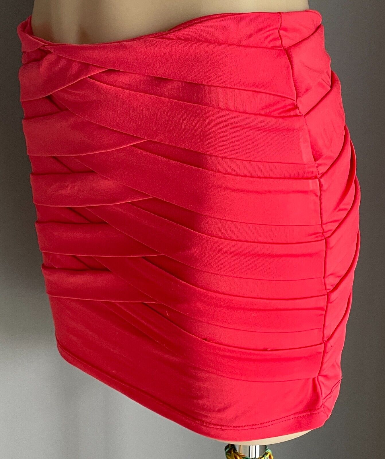 VALLEYGIRL Mini Skirt Coral Orange Cross Over Tier Stretch Size L 10