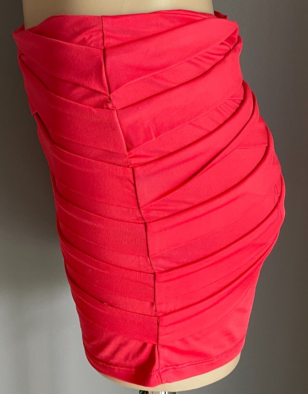 VALLEYGIRL Mini Skirt Coral Orange Cross Over Tier Stretch Size L 10