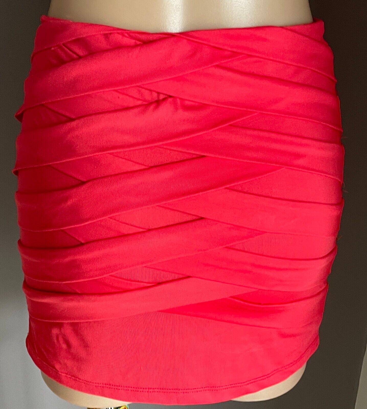 VALLEYGIRL Mini Skirt Coral Orange Cross Over Tier Stretch Size L 10