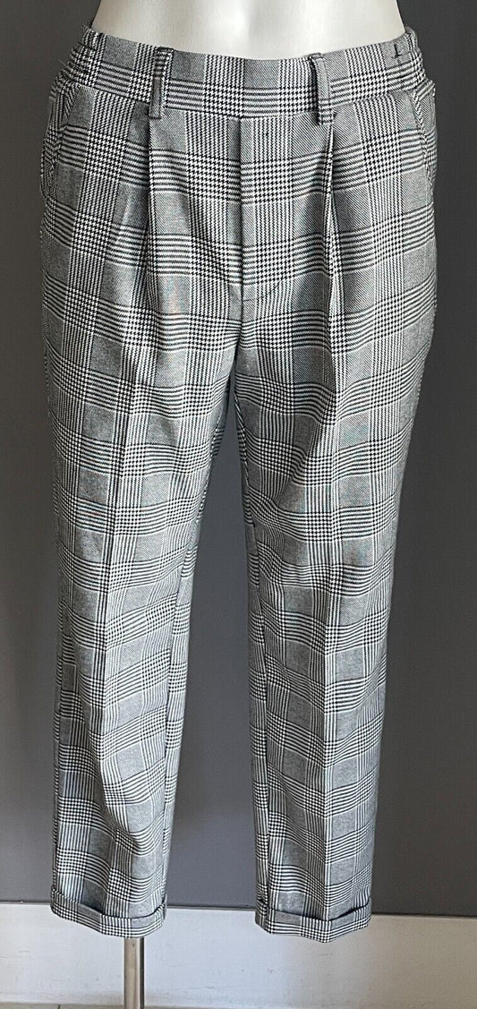 JAY JAYS Pleated Pants Black & White Houndstooth Check Pull On Cuff Hem Size 6 8