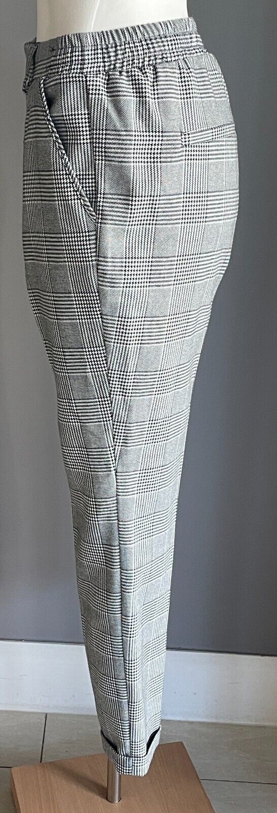 JAY JAYS Pleated Pants Black & White Houndstooth Check Pull On Cuff Hem Size 6 8