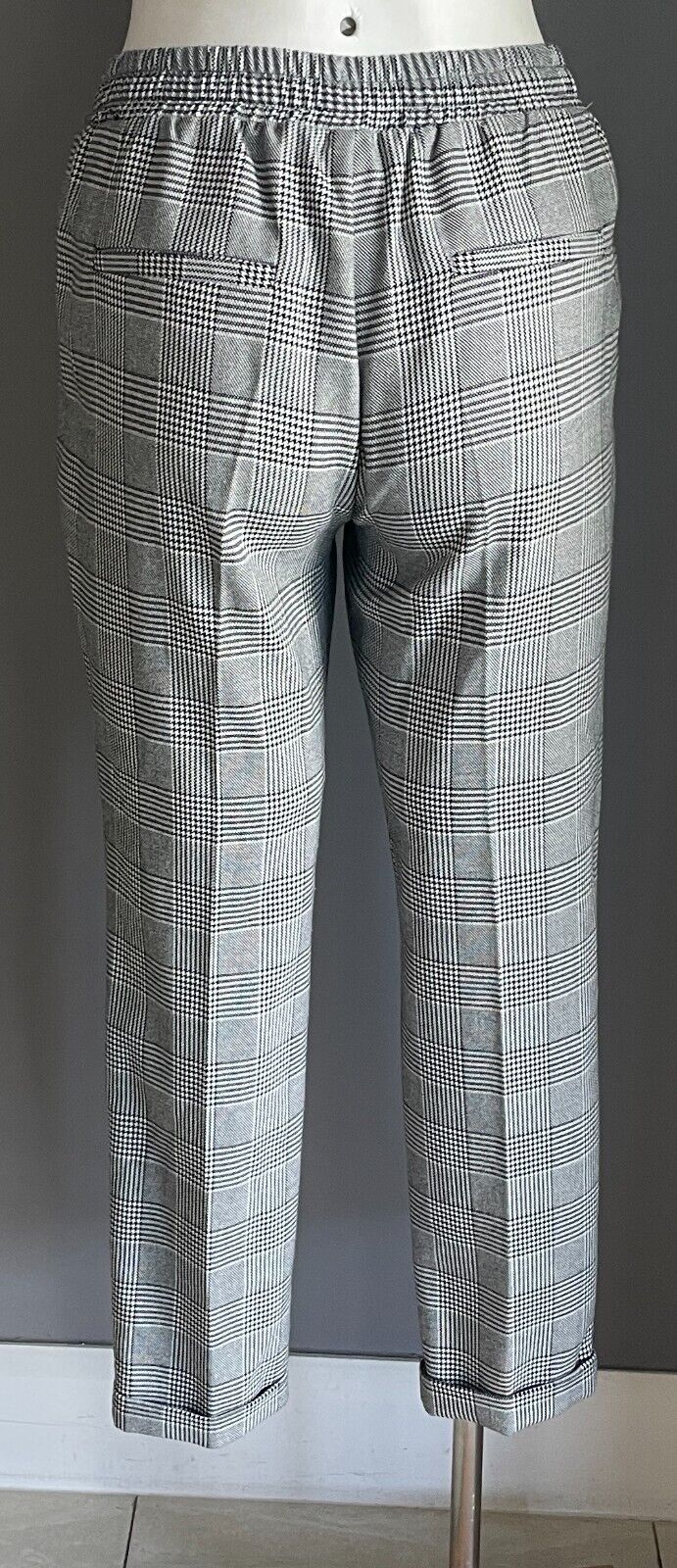 JAY JAYS Pleated Pants Black & White Houndstooth Check Pull On Cuff Hem Size 6 8