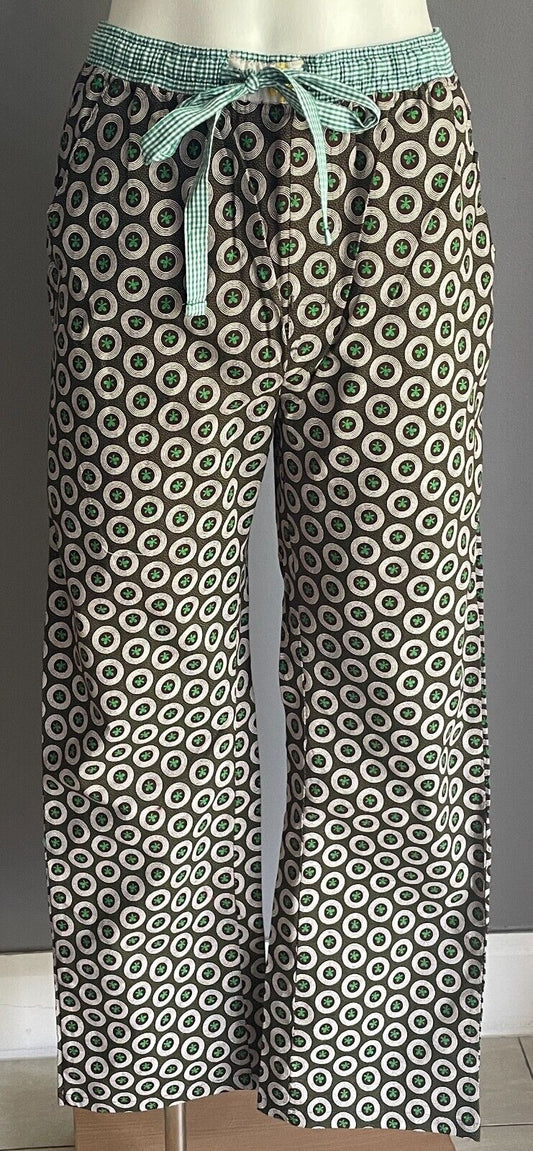 GOODBYE MALARIA Shwe Shwe Lounge Pants Burgundy Green Print Drawstring Size XS 8