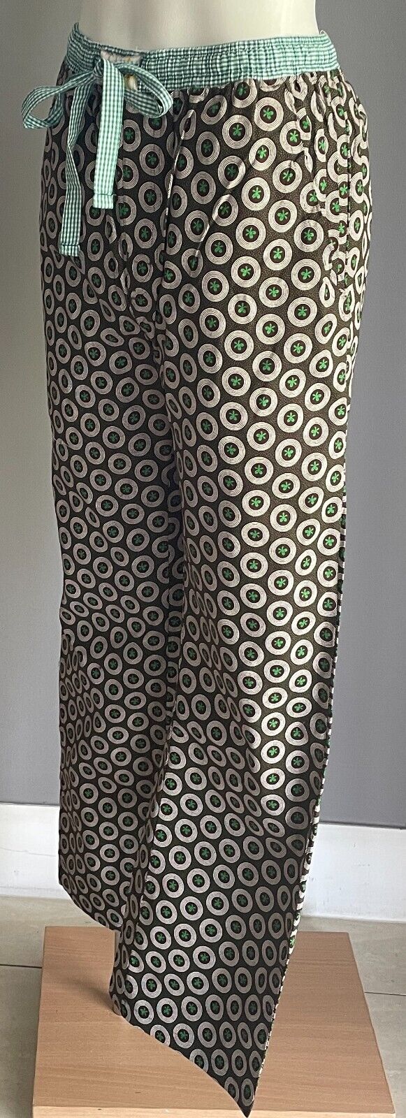 GOODBYE MALARIA Shwe Shwe Lounge Pants Burgundy Green Print Drawstring Size XS 8