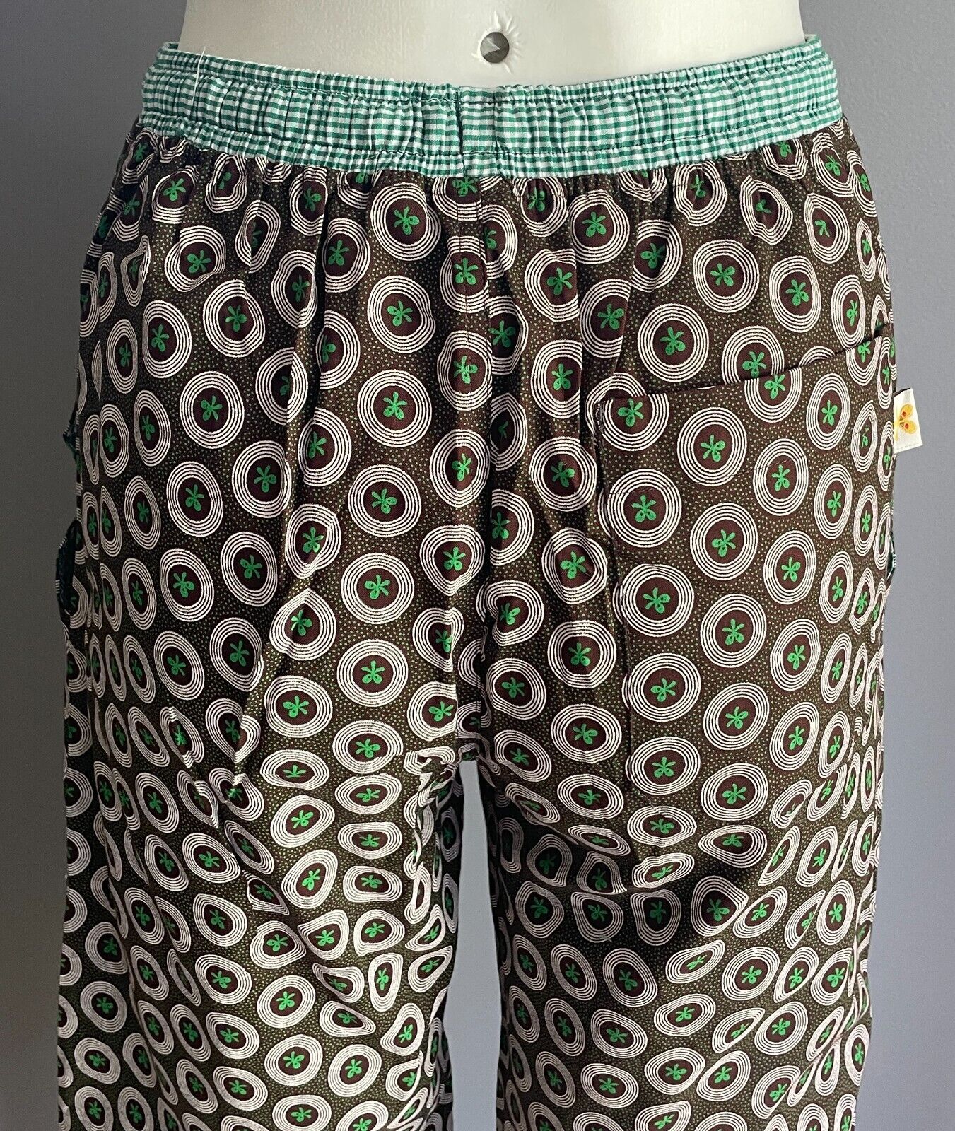 GOODBYE MALARIA Shwe Shwe Lounge Pants Burgundy Green Print Drawstring Size XS 8