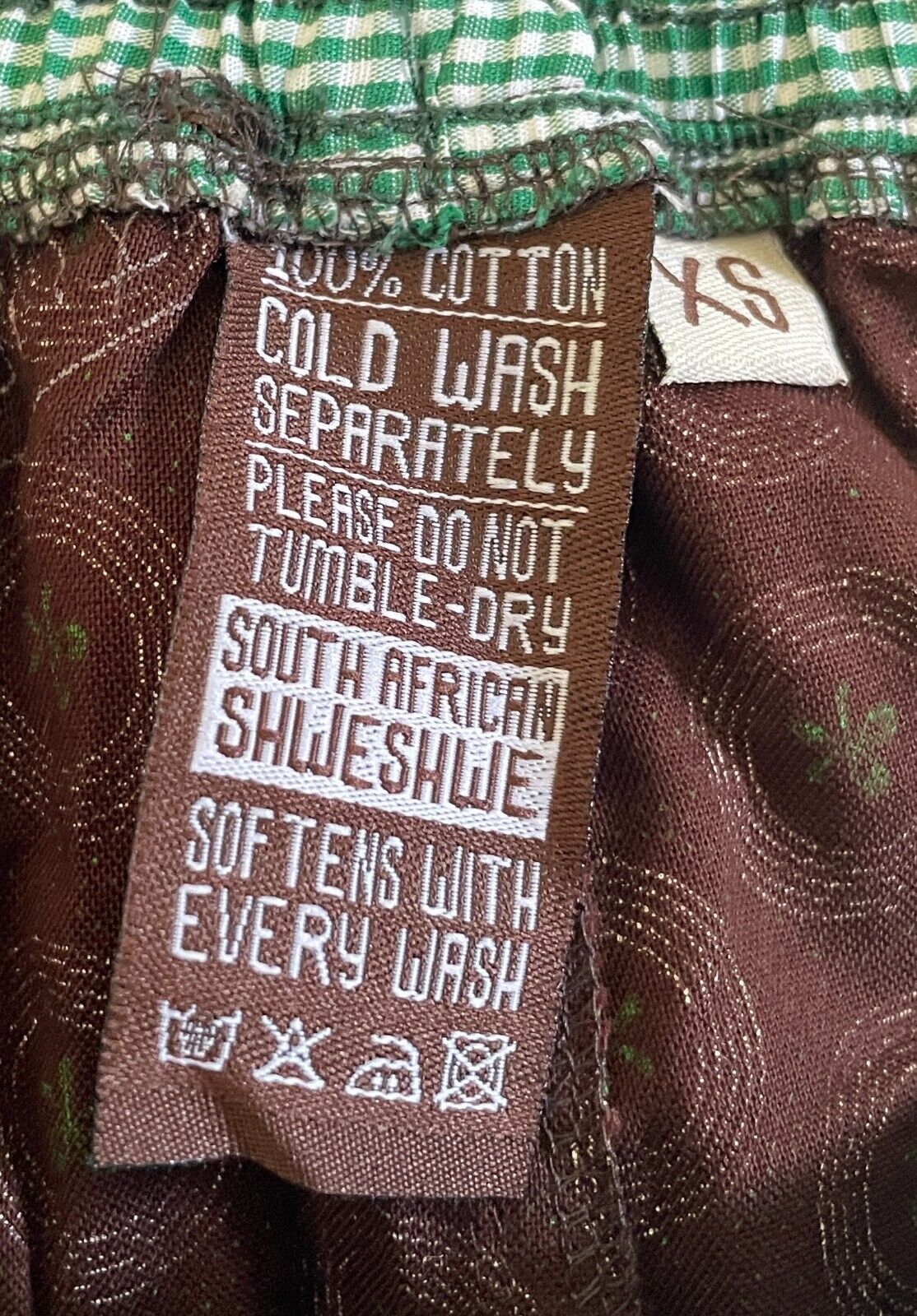 GOODBYE MALARIA Shwe Shwe Lounge Pants Burgundy Green Print Drawstring Size XS 8