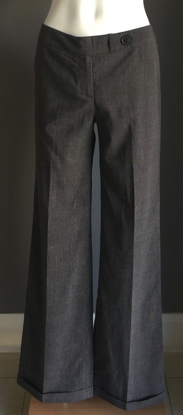 DIANA FERRARI Cuffed Pants Check Print Wide Leg Size 6 8 Charcoal Grey NEW