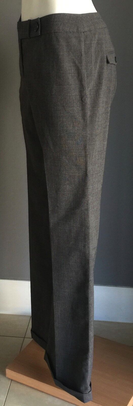 DIANA FERRARI Cuffed Pants Check Print Wide Leg Size 6 8 Charcoal Grey NEW